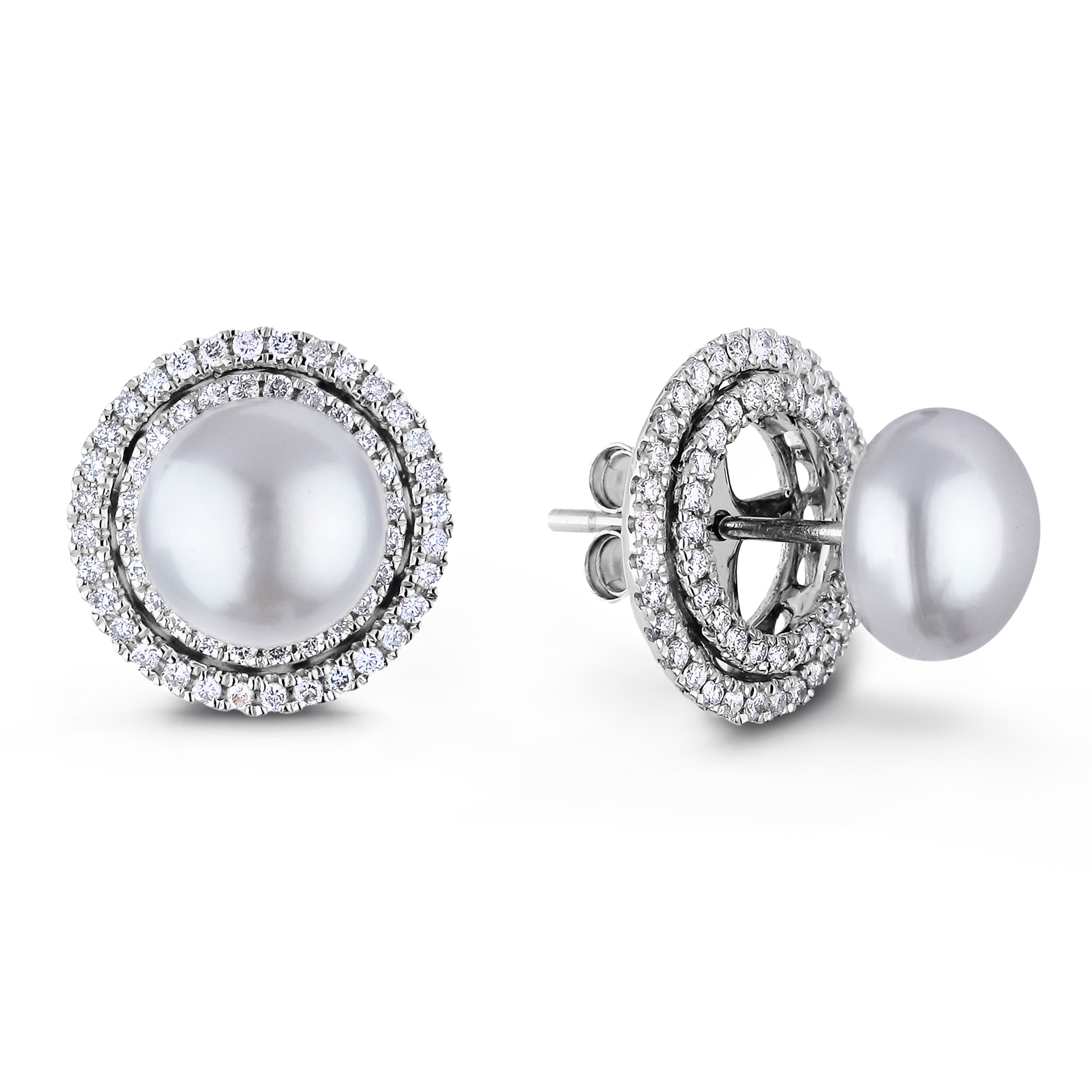 Double Halo Diamond Earring Jackets in 14K White Gold | Lugaro Jewellery