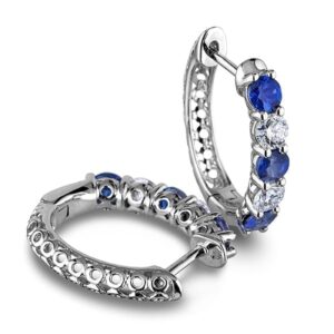 1.04 Carat TW Sapphire & Canadian Diamond Hoop Earrings in White Gold