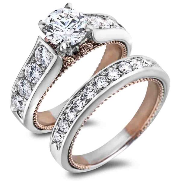0.50 Carat TW Ladies Diamond Vintage Style Matching Wedding Band in 18K White & Rose Gold - Image 2