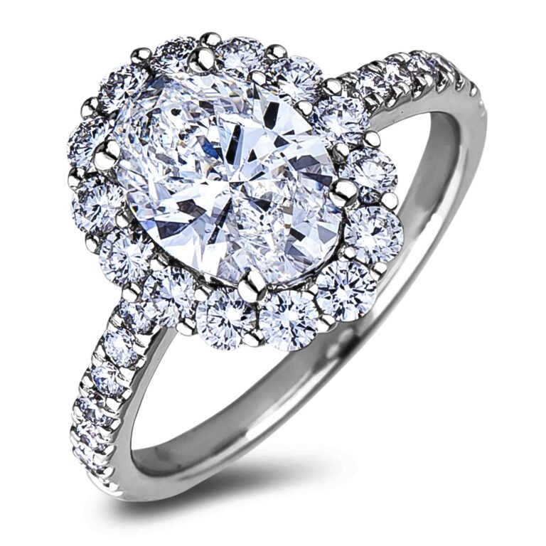 4 Carat Oval Diamond Halo Engagement Ring in 18K White