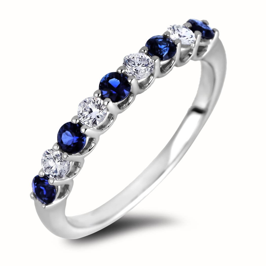 Sapphire & Diamond Anniversary Ring in 18K White Gold Lugaro