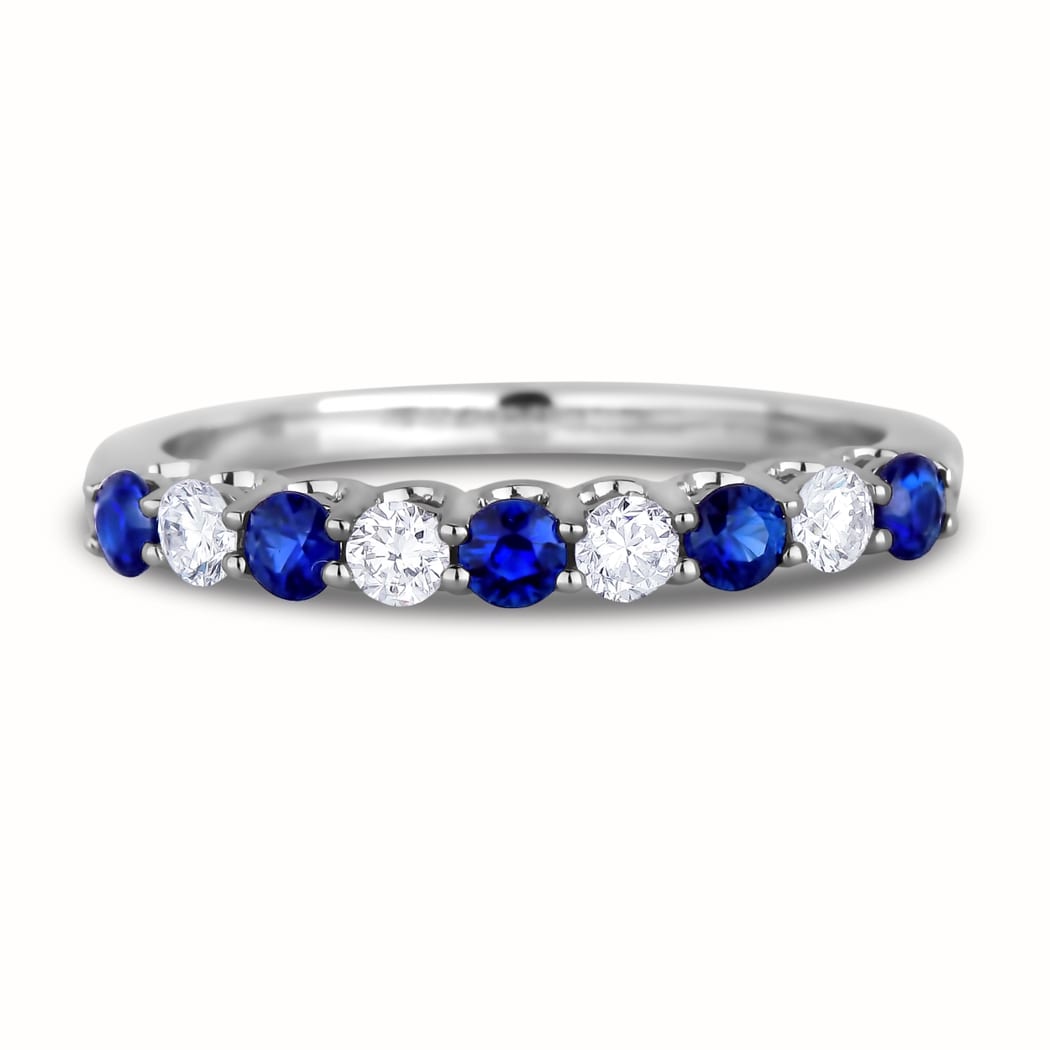 Sapphire & Diamond Anniversary Ring in 18K White Gold Lugaro