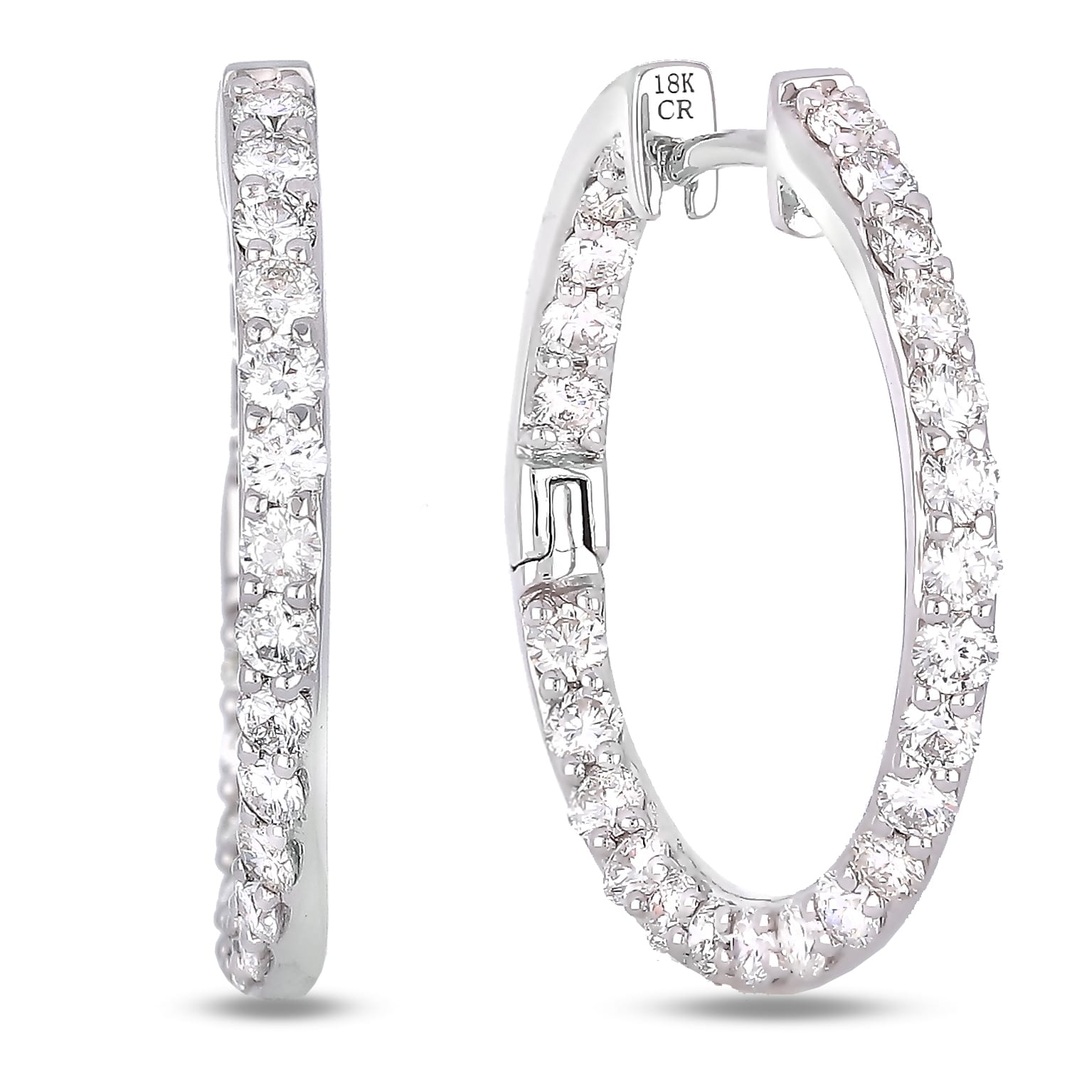 2.42 Carat TW Eternity Diamond Hoop Earrings in 18k White Gold | Lugaro