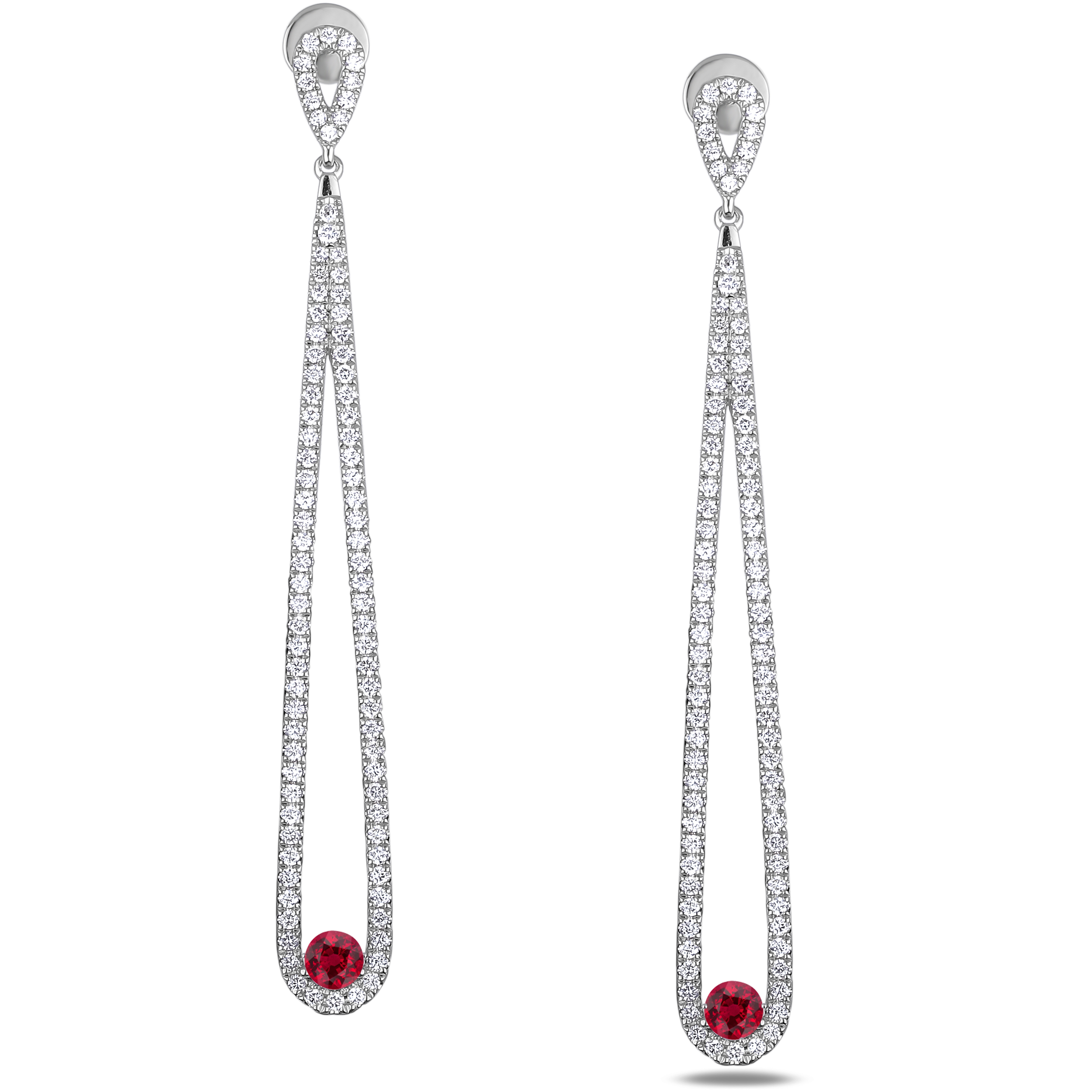 Ruby & Diamond Drop Earrings in 14K White Gold | Lugaro