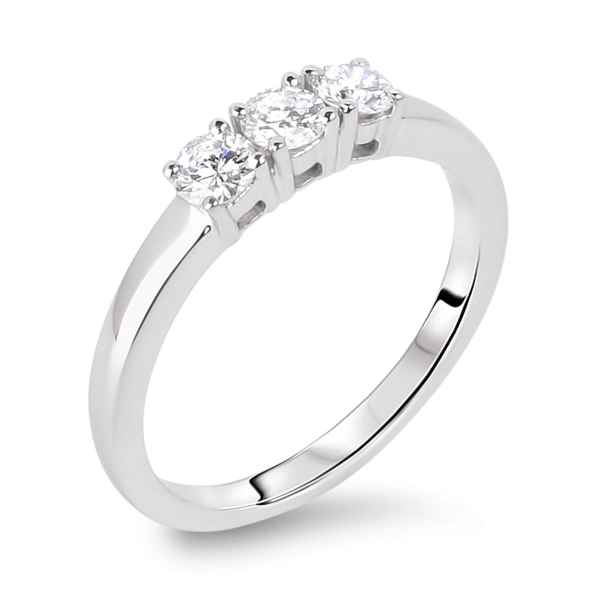 Canadian Diamond Three Stone Ring in 14k White Gold Lugaro