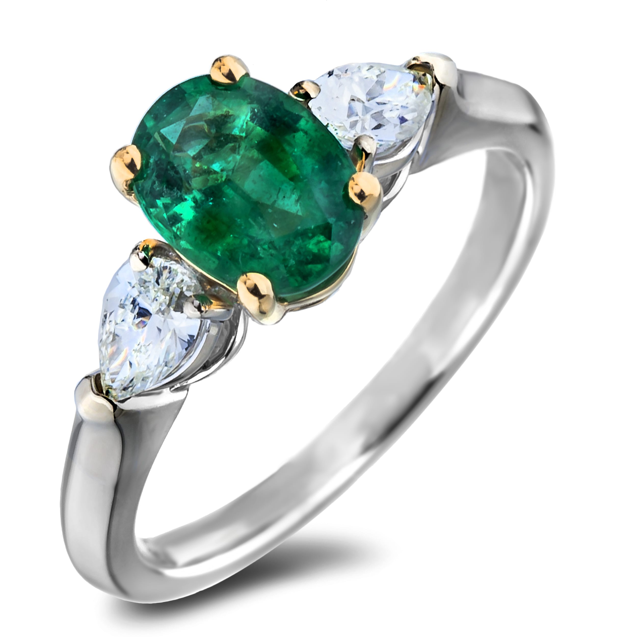2.27 Carat Emerald Cut Emerald and Diamond Trilogy Ring