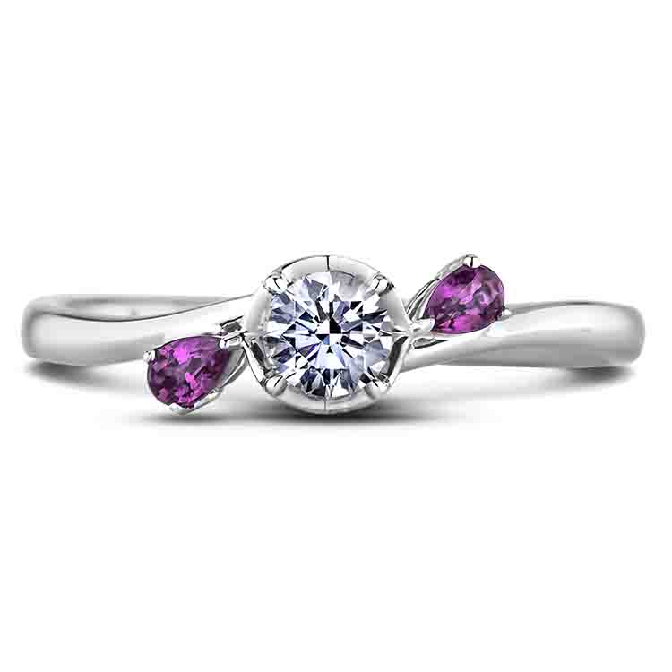 0.20 Ct Canadian Diamond & Ruby Trilogy Swirl Ring in White Gold