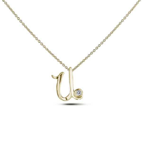10K yellow gold letter U diamond pendant