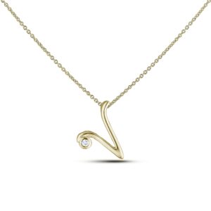 Letter V Diamond Pendant In Yellow Gold