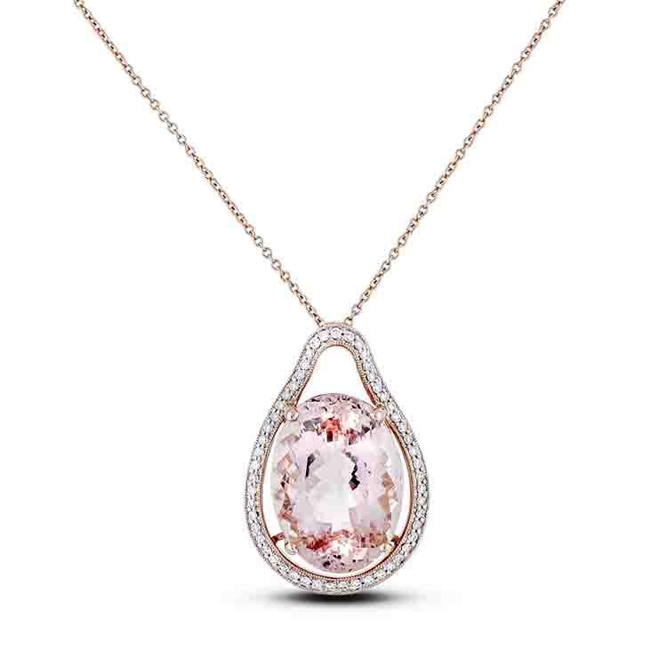 9 74 Carat Oval Cut Morganite Halo Diamond Pendant Rose Gold Lugaro - Morganite And Diamond Pendant