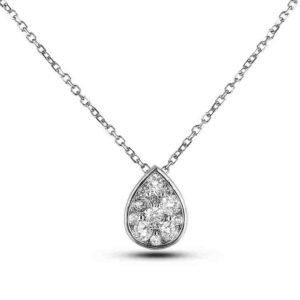 0.22 Carat Diamond Pear Shape Cluster Pendant and Chain in White Gold
