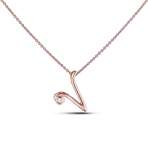 Canadian Diamond Solitaire Rose Gold Letter V Initial Necklace