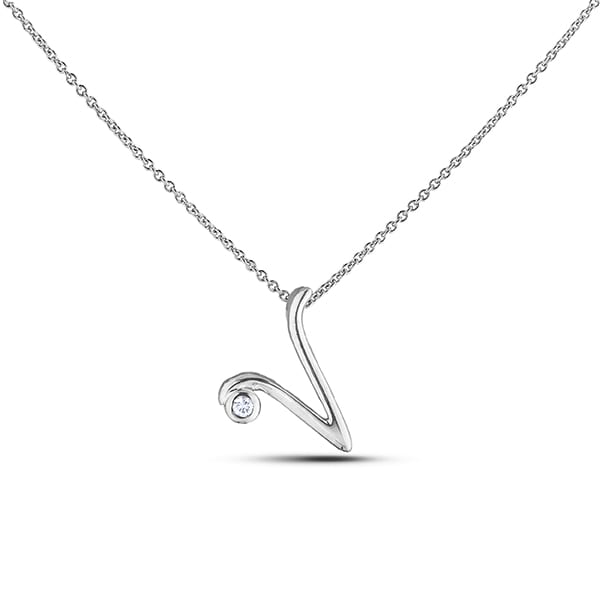 Canadian Diamond Sterling Silver Letter V Necklace