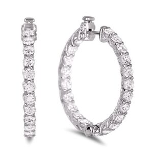 7.40 Carat TW Diamond Hoop Earrings in 18K White Gold
