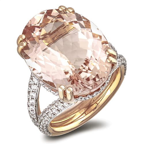5.34 Carat Oval Cut Morganite and Diamond Ring in 14K Rose ...