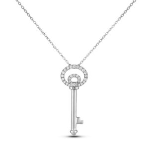 0.15 Carat TW Diamond Circle Key Pendant in White Gold