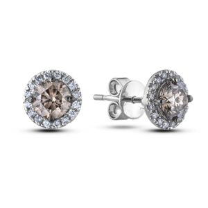 0.96 Carat TW Canadian Diamond Coffee Halo Earrings in 14K White Gold