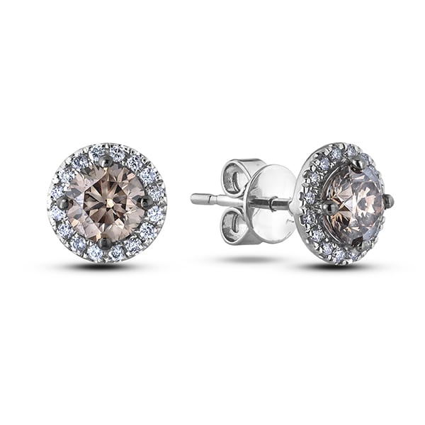 0.96 Carat TW Canadian Diamond Coffee Halo Earrings in 14K White Gold