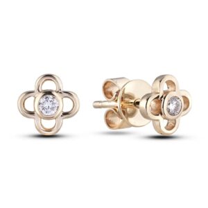0.08 Carat TW Diamond Flower Earring Studs in Yellow Gold