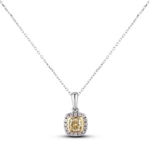 0.44 Carat GIA Fancy Yellow Diamond Cushion Cut Pendant in 18K White & Yellow Gold