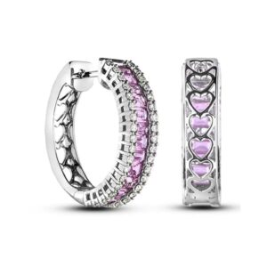2.60 Carat TW Pink Sapphire & Canadian Diamond Heart Hoop Earrings in 14K White Gold
