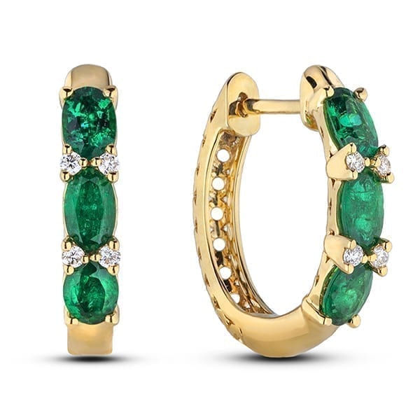 1.20 Carat TW Colombian Emerald & Canadian Diamond Hoop Earrings in 18K Yellow Gold