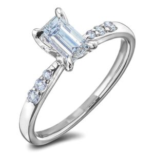 0.52 Carat GIA Canadian Emerald Cut Diamond Engagement Ring with Accents in 14K White Gold