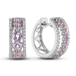 0.65 Carat TW Pink Sapphire and Diamond Hoop Earrings in White Gold