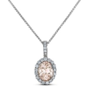 3.00 Carat Oval Halo Morganite and Canadian Diamond Pendant in 14K White Gold