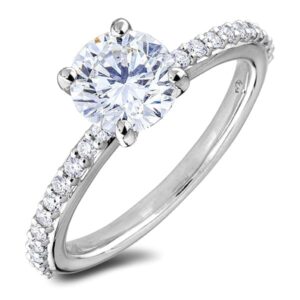 0.90 Carat GIA Certified Diamond Engagement Ring with Side Diamonds in 14K White Gold