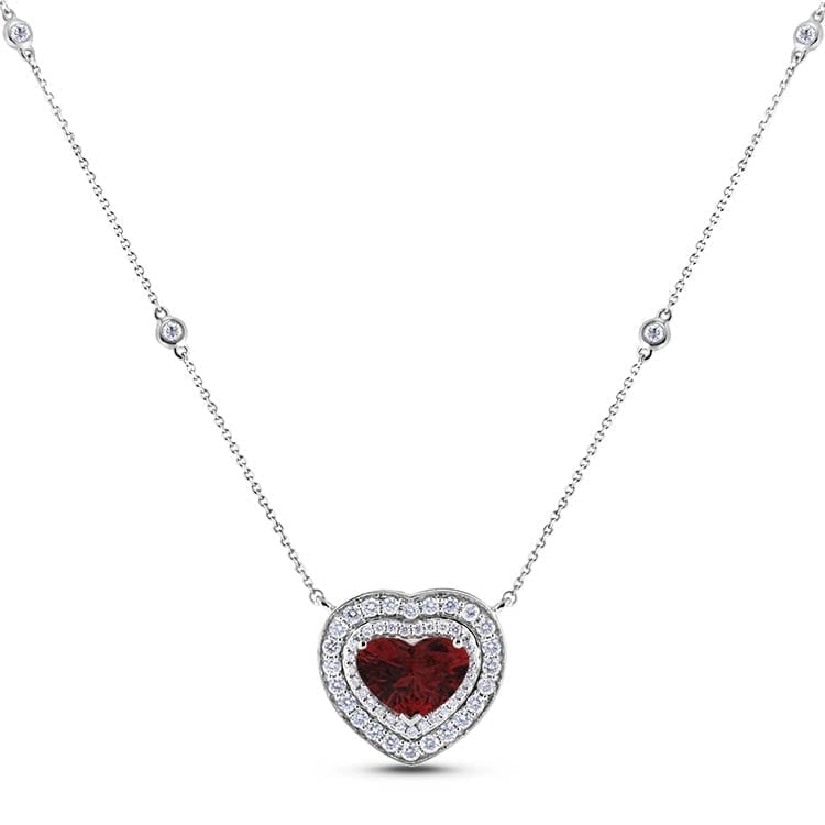 Heart Shaped Red Garnet Pendant Necklace Love 1.30 Carat 14K White Gold  Handmade