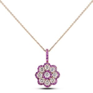 0.35 Carat TW Bubblegum Pink Sapphire & Canadian Diamond Flower Pendant in 14K Rose Gold