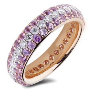 1.96 Carat TW Pink Sapphire & Diamond Anniversary Eternity Ring in 18K Rose Gold