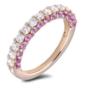 1.16 Carat TW Pink Sapphire & Diamond Anniversary Ring with Hidden details in 18K Rose Gold