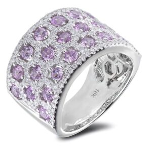 1.80 Carat TW Pink Sapphire & Diamond Anniversary Ring in 18K White Gold