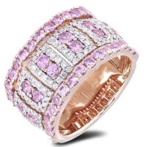 2.06 Carat TW Pink Sapphire & Diamond Vintage Style Anniversary Ring in 14K Rose Gold
