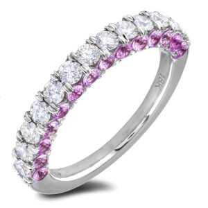 1.17 Carat TW Pink Sapphire & Diamond Anniversary Ring with Hidden details in 18K White Gold