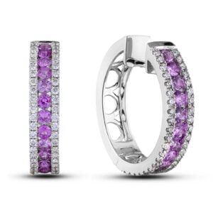 Pink Sapphire & Canadian Diamond Hoop Earrings in White Gold
