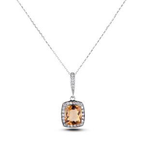 2.35 Carat Cushion Cut Heliodor Beryl & Diamond Halo Pendant in White Gold