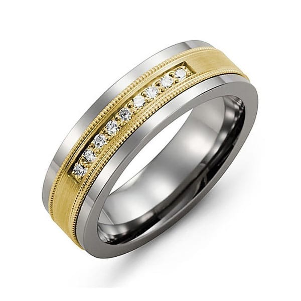 MADANI Men's Satin Milgrain Diamond Wedding Band