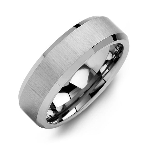 MADANI Men's Brush Beveled Tungsten Wedding Ring