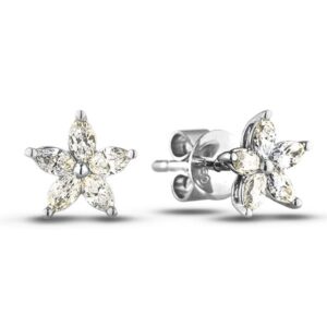 0.80 Carat TW Canadian Marquise Cut Canadian Diamond Flower Stud Earrings in 14K White Gold