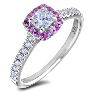 0.43 Carat Forevermark Diamond & Pink Sapphire Halo Ring in 18K White Gold