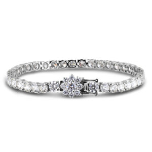 11.74 Carat TW GIA Diamond Tennis Bracelet with Flower Clasp in 18K White Gold