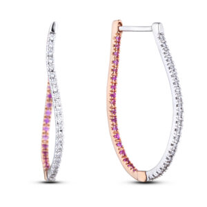 0.22 Carat TW Pink Sapphire & Diamond Hoop Earrings in 14K White and Rose Gold