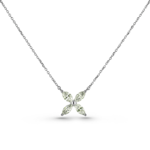 0.78 Carat TW Marquise Cut Canadian Diamond Flower Necklace in 14K White Gold