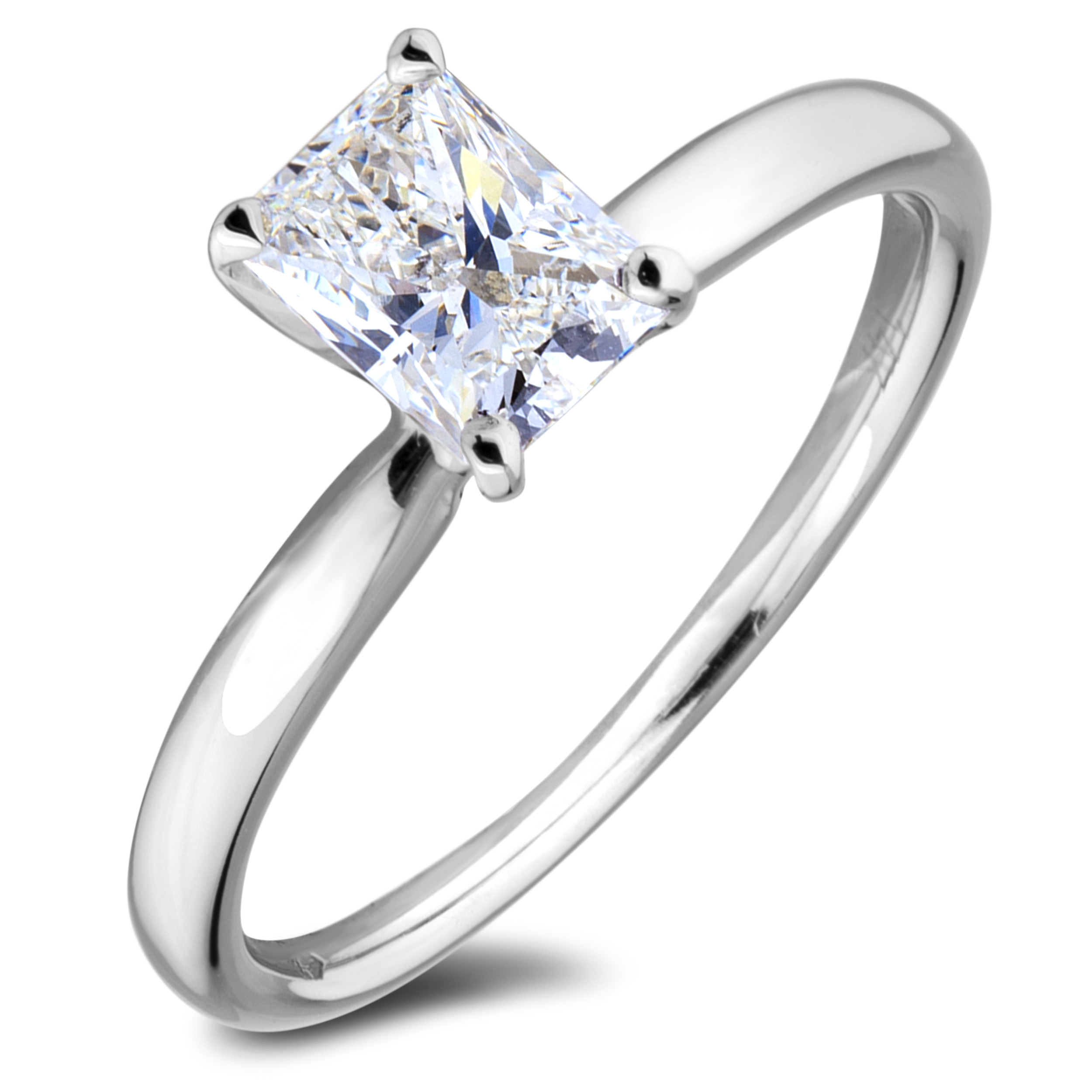 0.90 Carat Rectangular Princess Cut GIA Diamond Engagement Ring in 14K