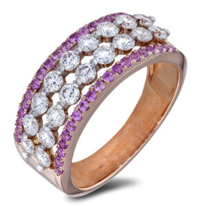 0.34 Carat TW Pink Sapphire & Canadian Diamond Anniversary Ring in Rose Gold