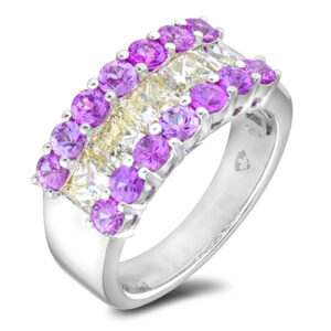 1.60 Carat TW Pink Sapphire & Diamond Anniversary Ring in 14K White Gold