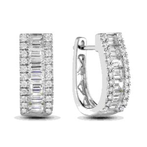2.70 Carat TW Baguette Cut Diamond Hoop Earrings in 14K White Gold